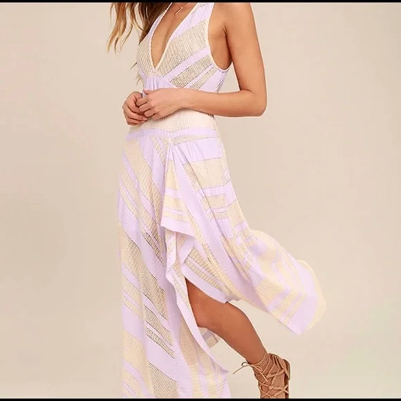 Free People Adrien Lavender Striped Midi Dress - Picture 1 of 6